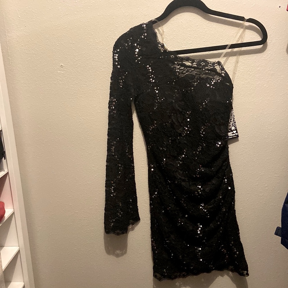 Black one shoulder sequin dress. Junior size 3